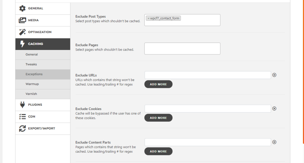 WordPress Swift Performance Plugin Caching Exceptions