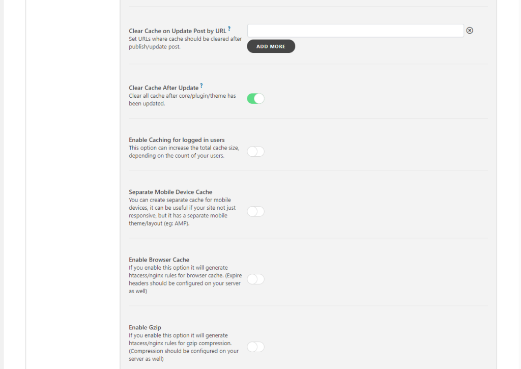 WordPress Swift Performance Clear Cache Settings
