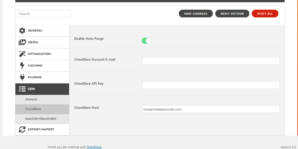WordPress Swift Performance Plugin Cloudflare CDN Settings