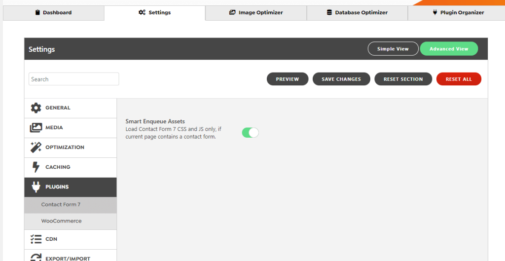 WordPress Swift Performance Plugin Contact Form 7 Settings