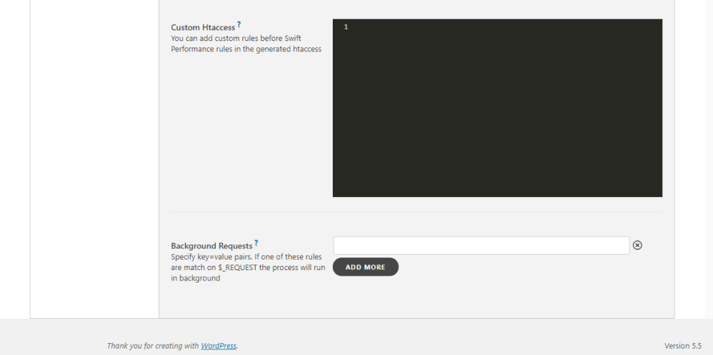 WordPress Swift Performance Plugin Custom .htaccess