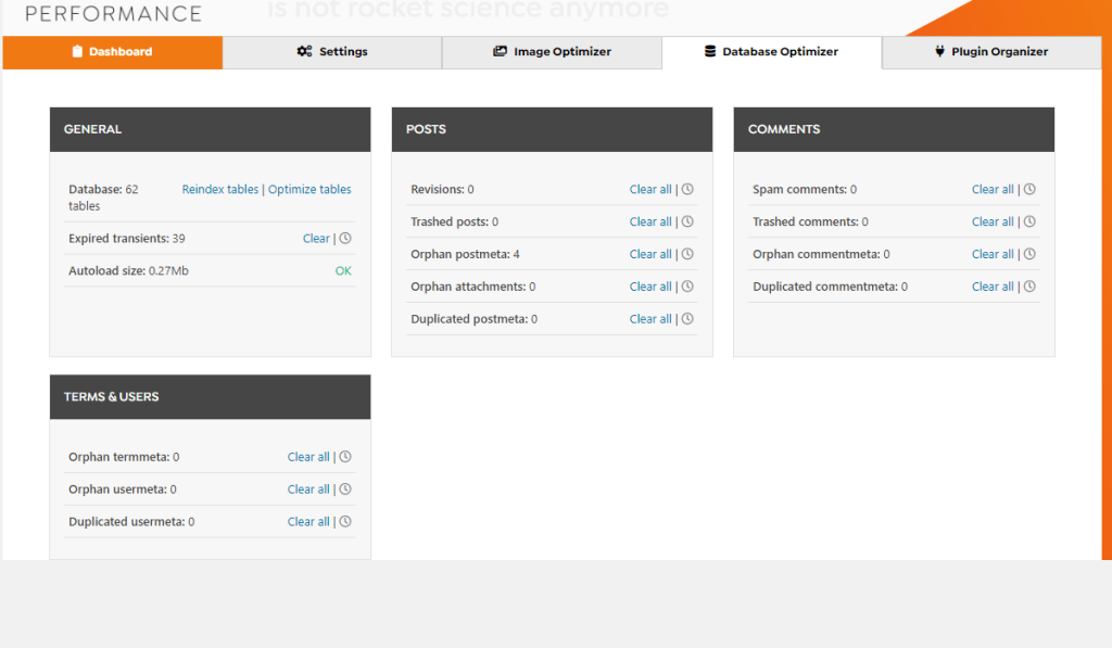 WordPress Swift Performance Plugin Database Optimizer