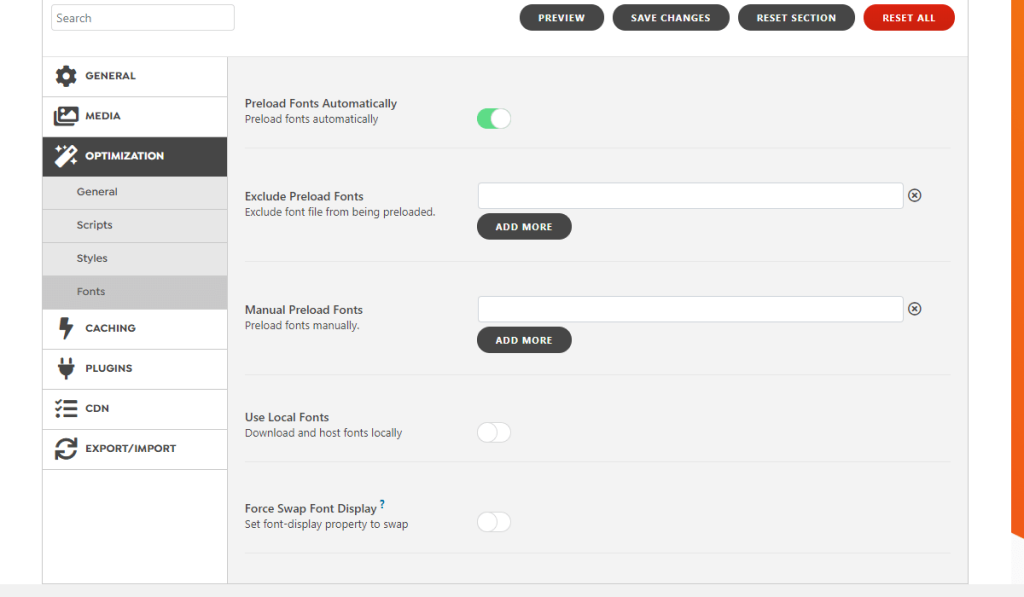 WordPress Swift Performance Plugin Fonts Optimization