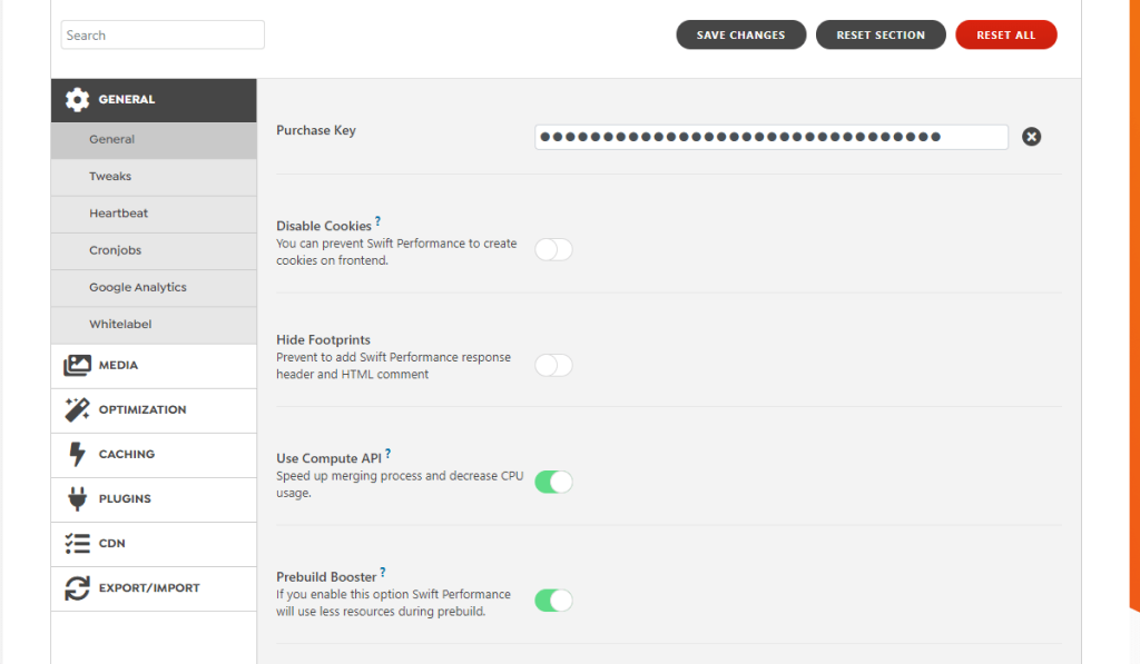 WordPress Swift Performance Plugin General Settings