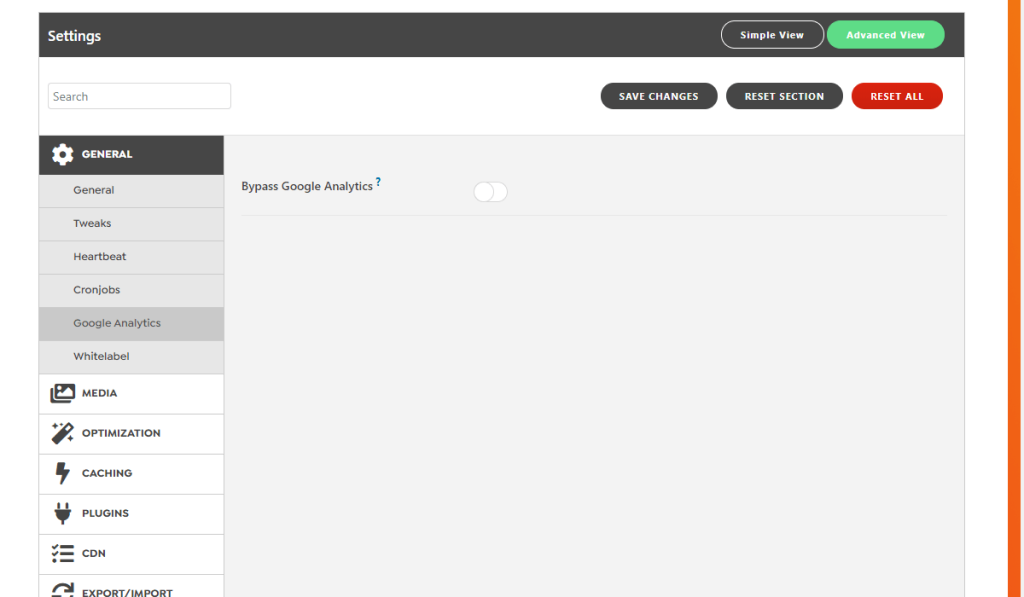 WordPress Swift Performance Plugin Google Analytics Settings