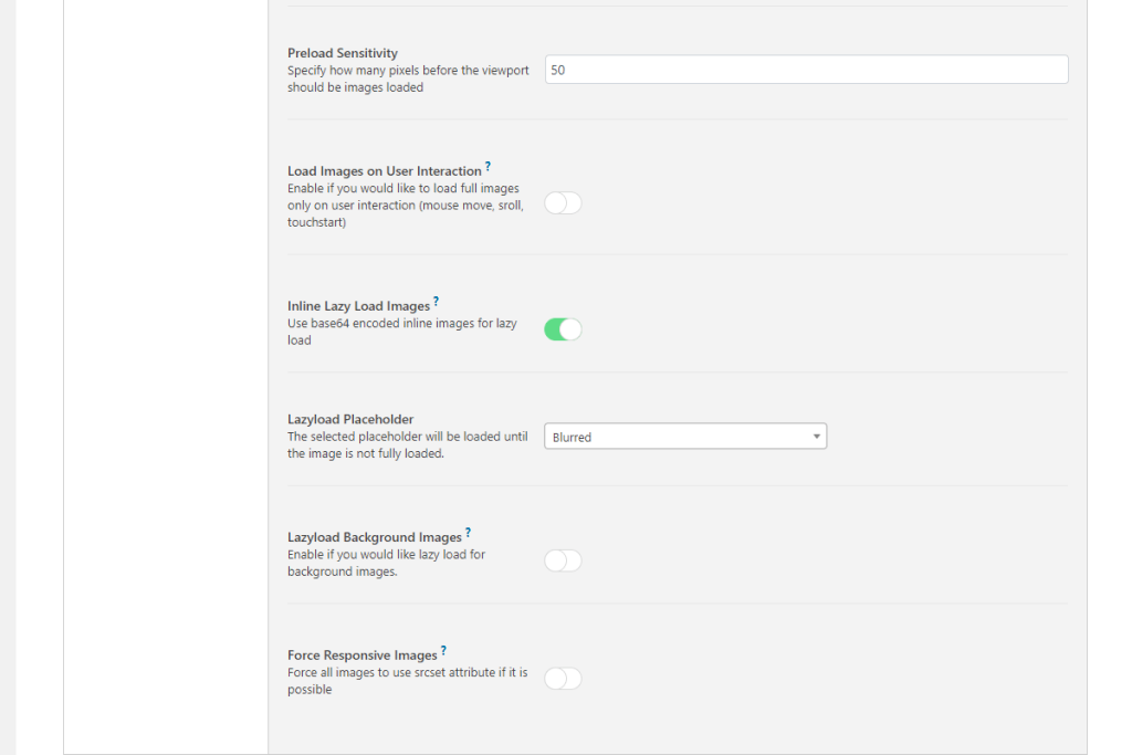 WordPress Swift Performance Plugin Lazyload Image Settings