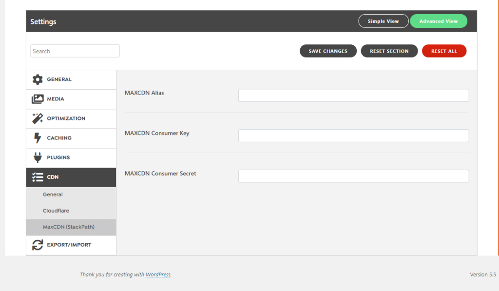 WordPress Swift Performance MaxCDN Settings