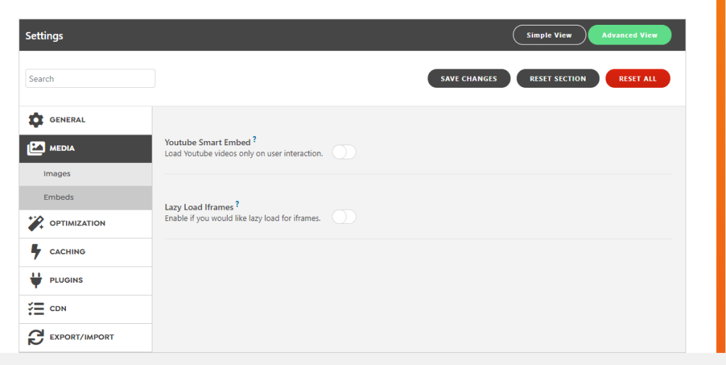 WordPress Swift Performance Plugin Media Embed Settings