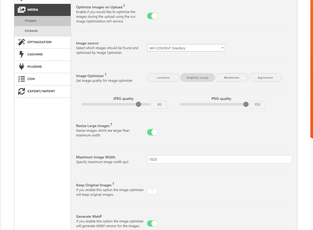 WordPress Swift Performance Plugin Optimize Images