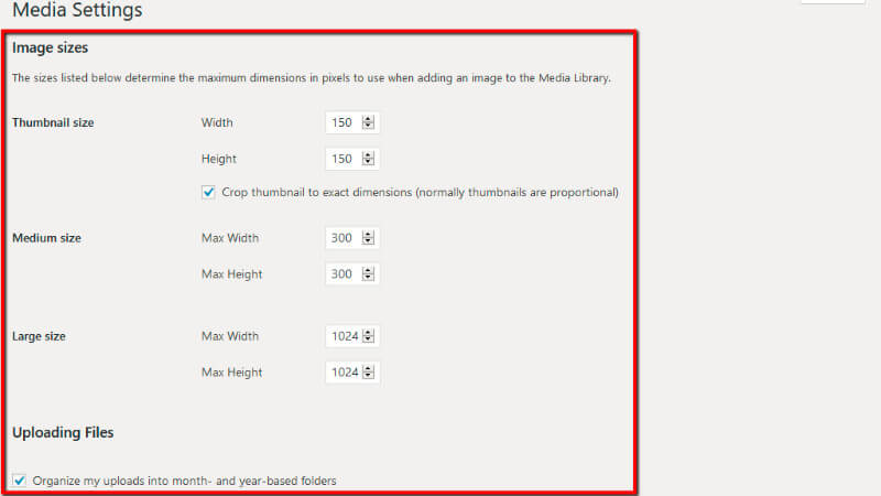 The medial settings page