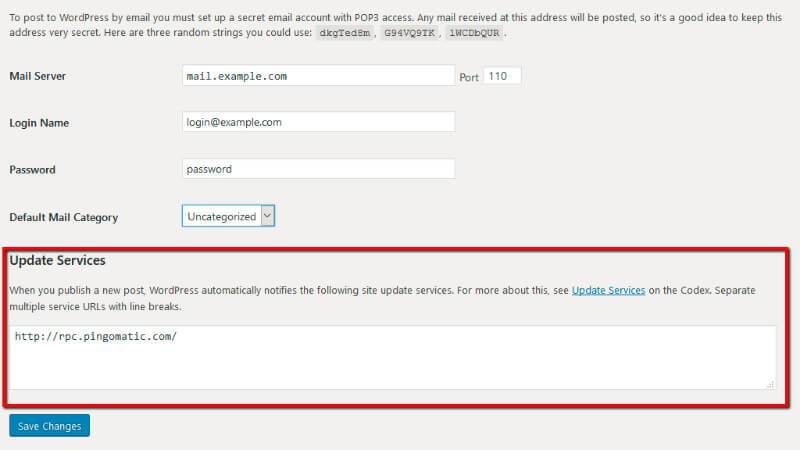 Update services in Wordpress