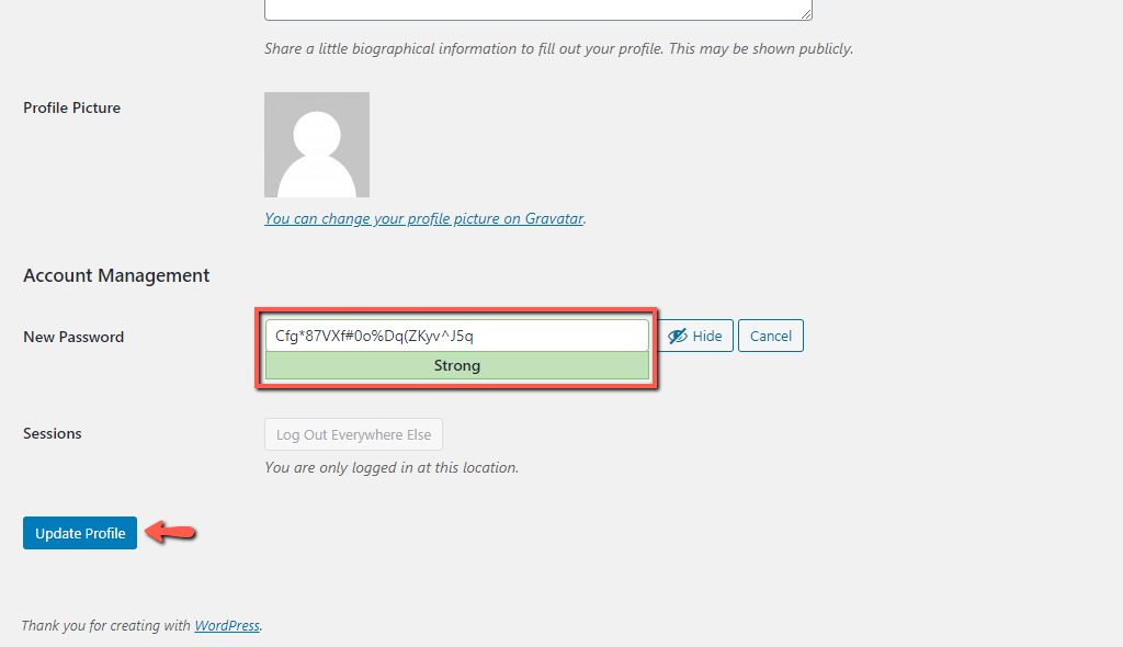 Update WordPress Admin Password