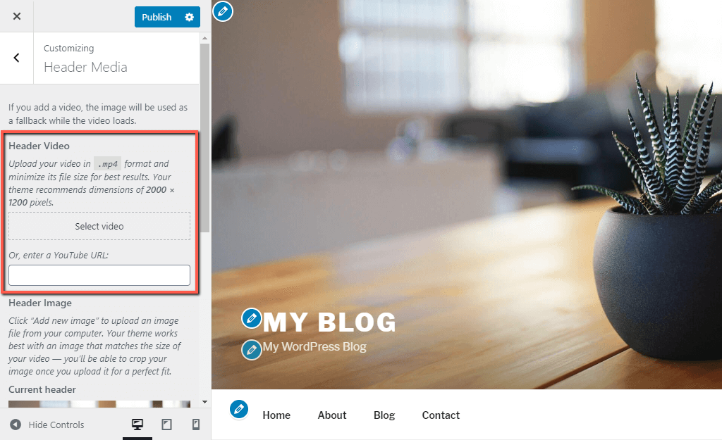 Upload or Embed WordPress Header Video