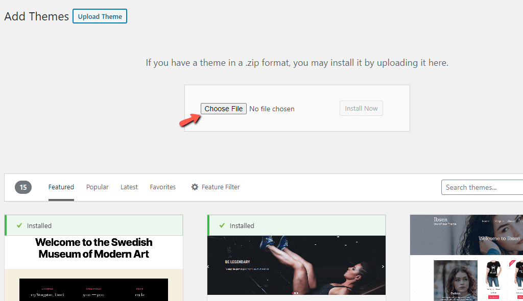 Upload WordPress Theme Archive File