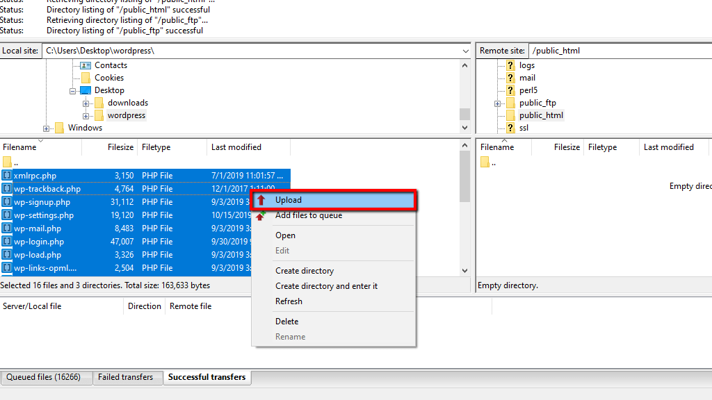 Uploading the files