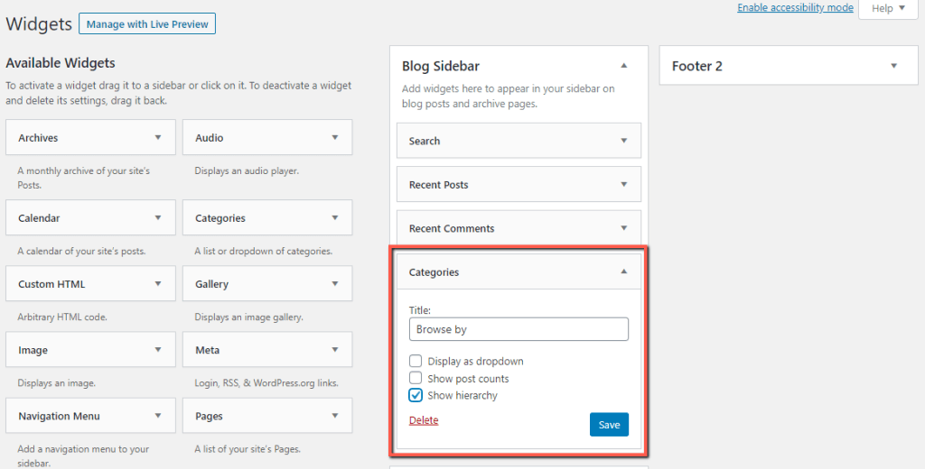 Widget Title and Display settings