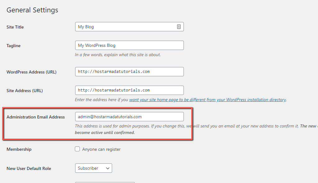 WordPress Administration Email Address
