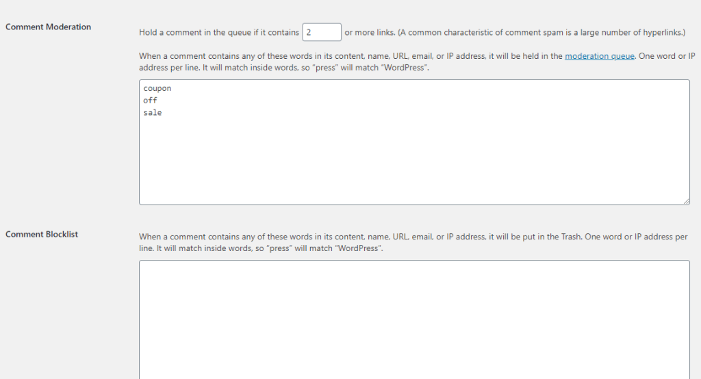WordPress Comment Moderation and Blocklist