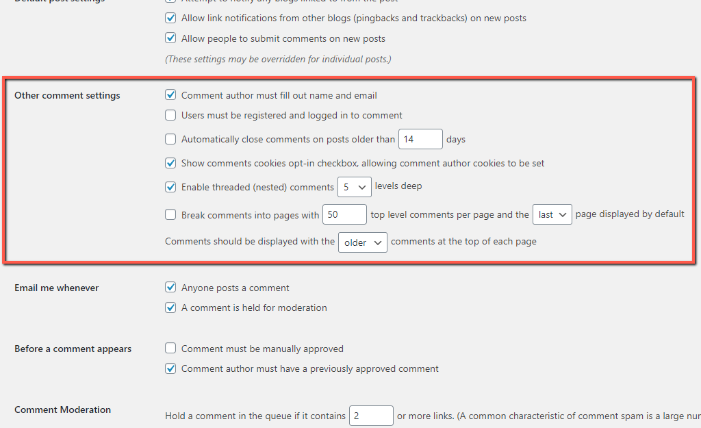 WordPress Commenting Settings