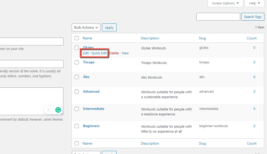 WordPress Tag Edit Options