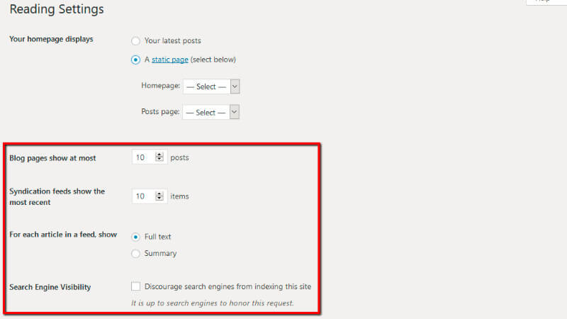 Wordpress feed settings