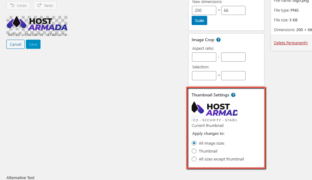Image Thumbnail Settings WordPress