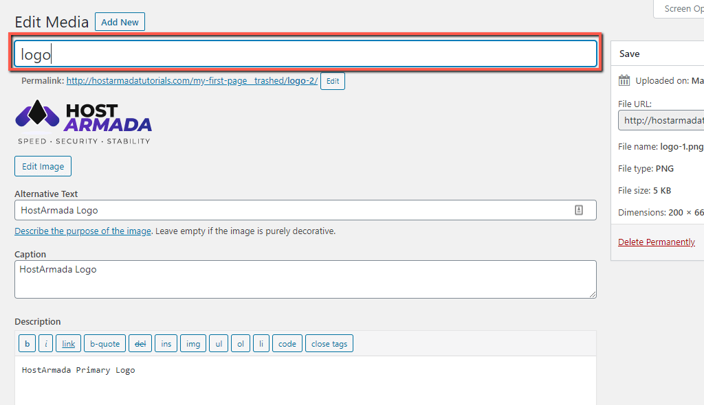WordPress Image Title