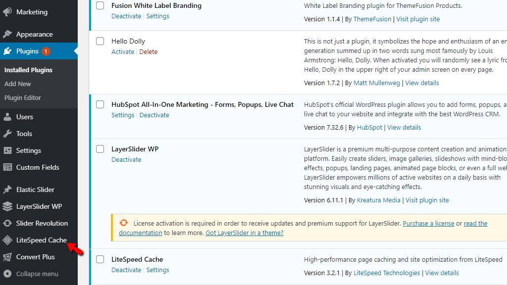 WordPress LiteSpeed Cache Plugin Enabled