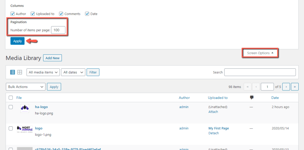 Edit Media Library Pagination