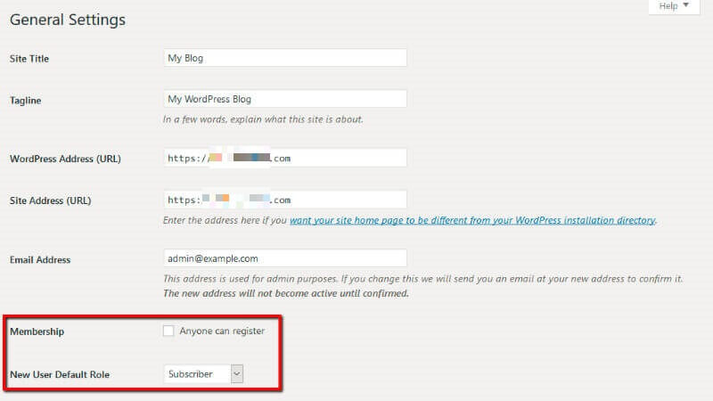 Website membership settings