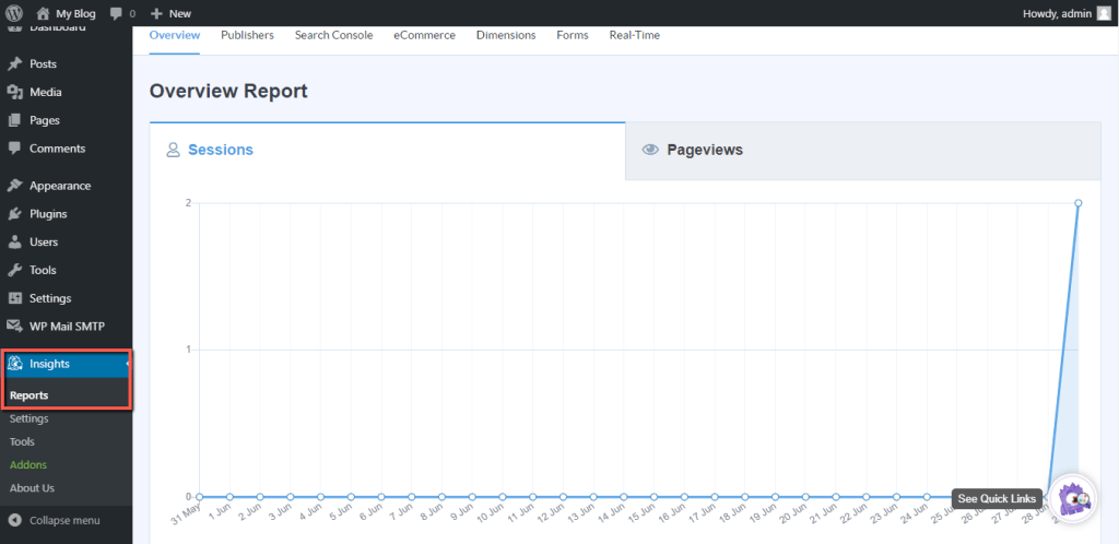 Google Analytics Reports in WordPress Admin Dashboard