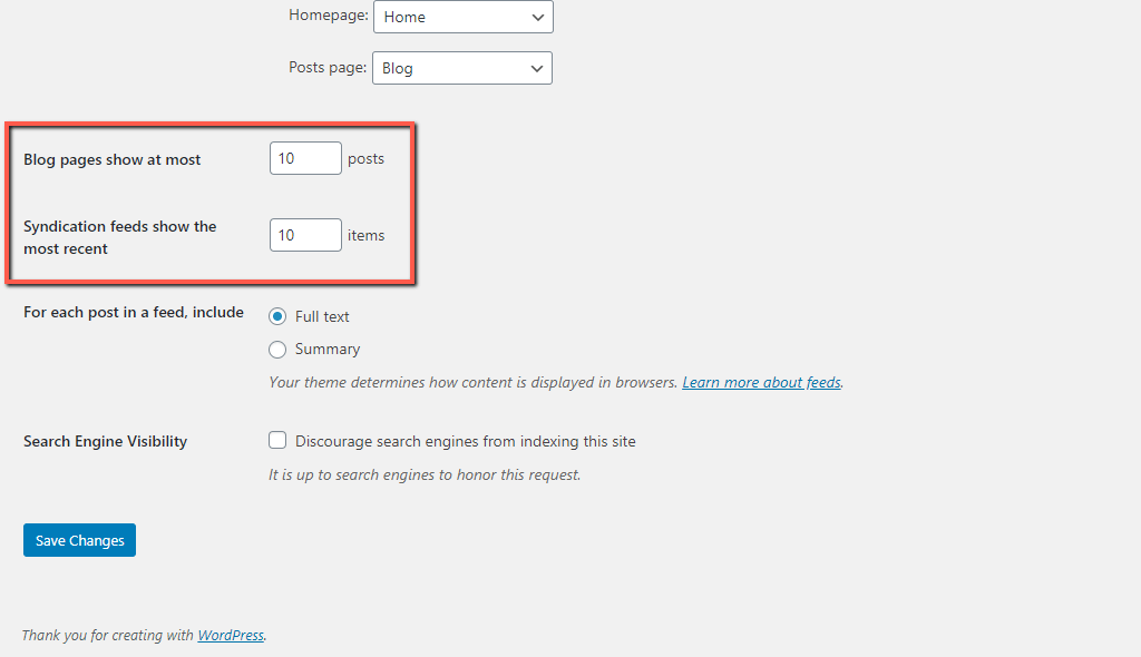 WordPress Number of Items Displayed