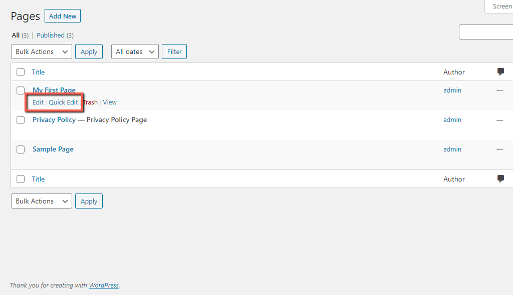 Page Edit Options