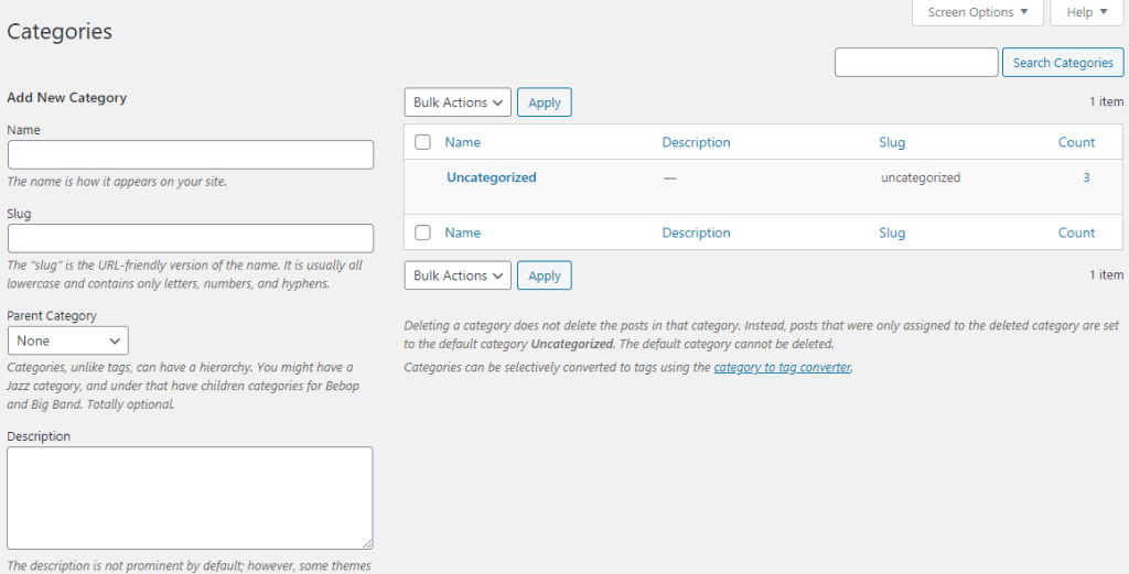 Categories Section Overview