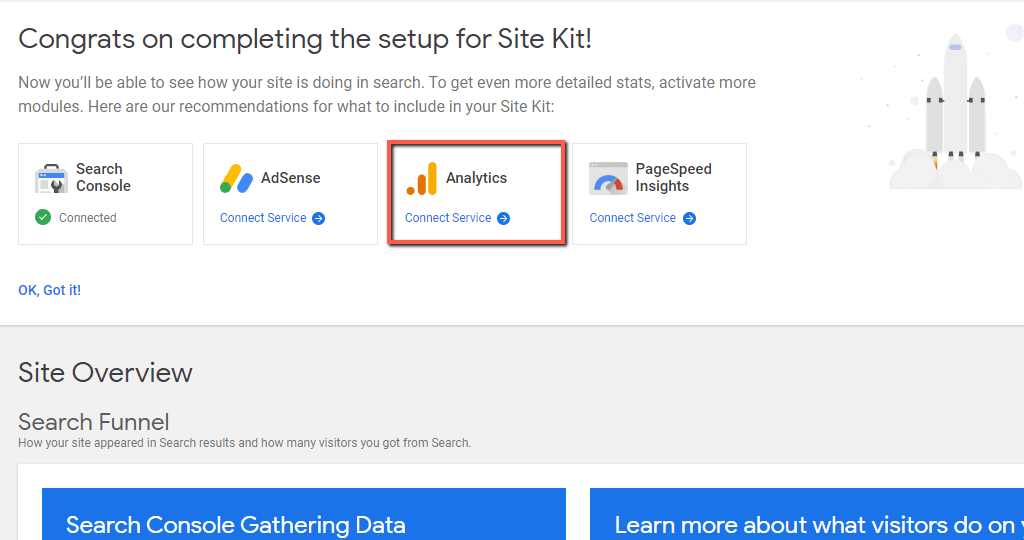 WordPress Site Kit Dashboard