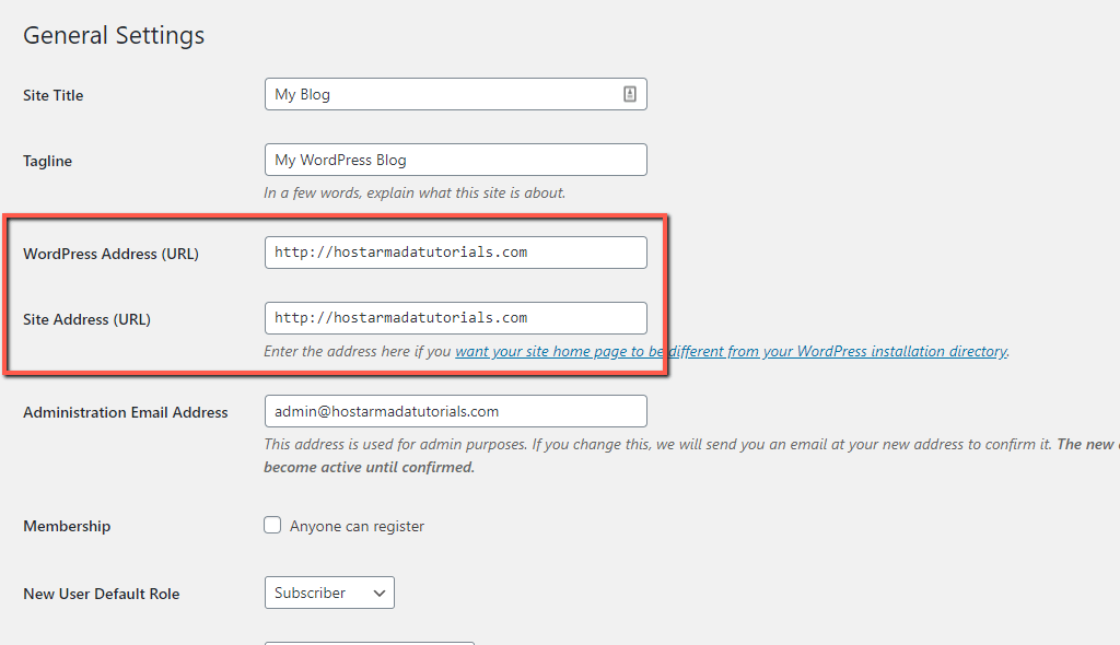 WordPress Site URLs