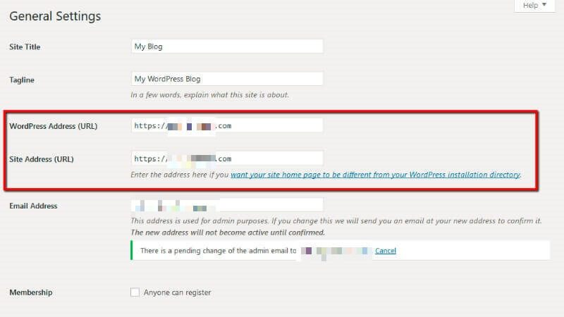 Wordpress URL settings