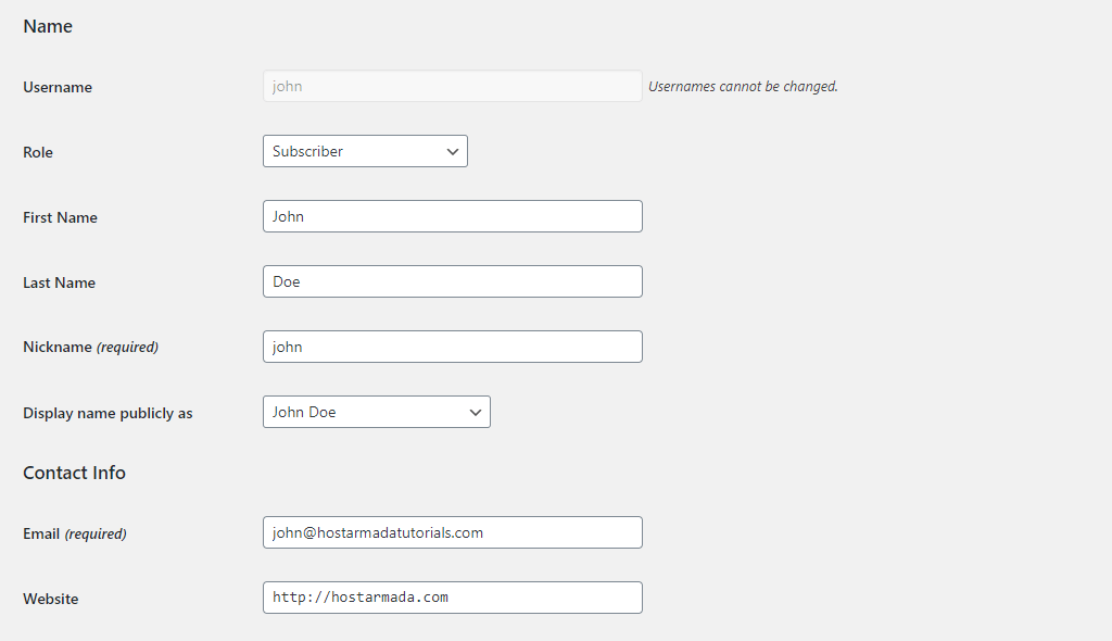 Edit WordPress User Name and Contact Info