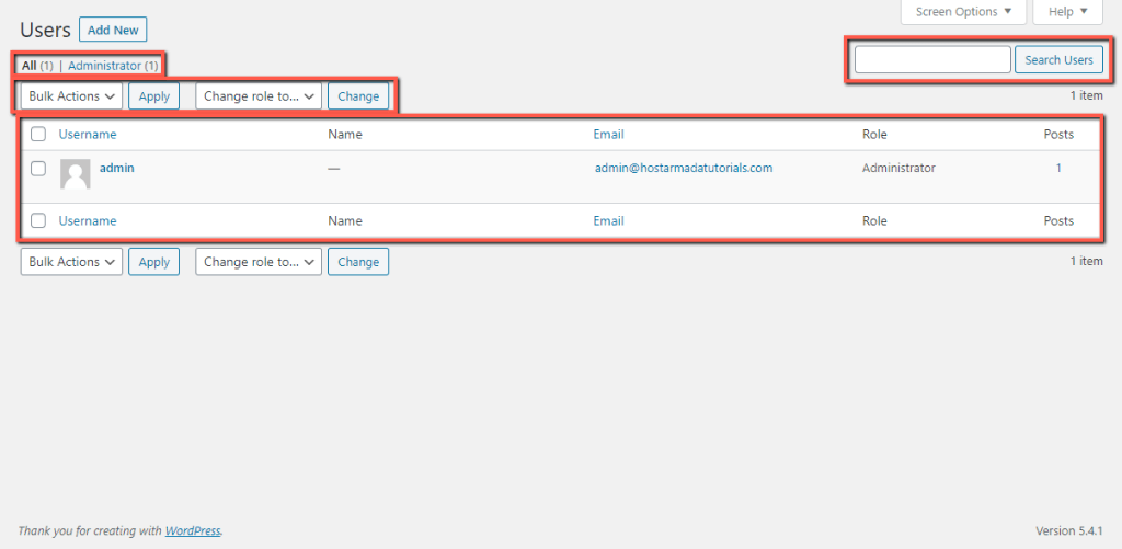 WordPress Users Actions