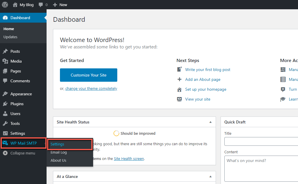 Access WP Mail SMTP Settings