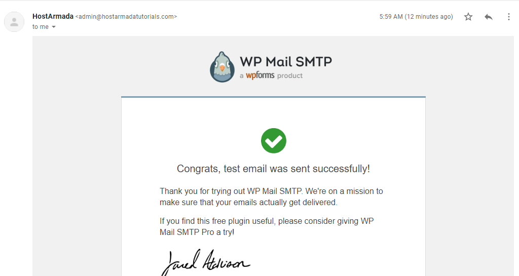 WP Mail SMTP Test Email